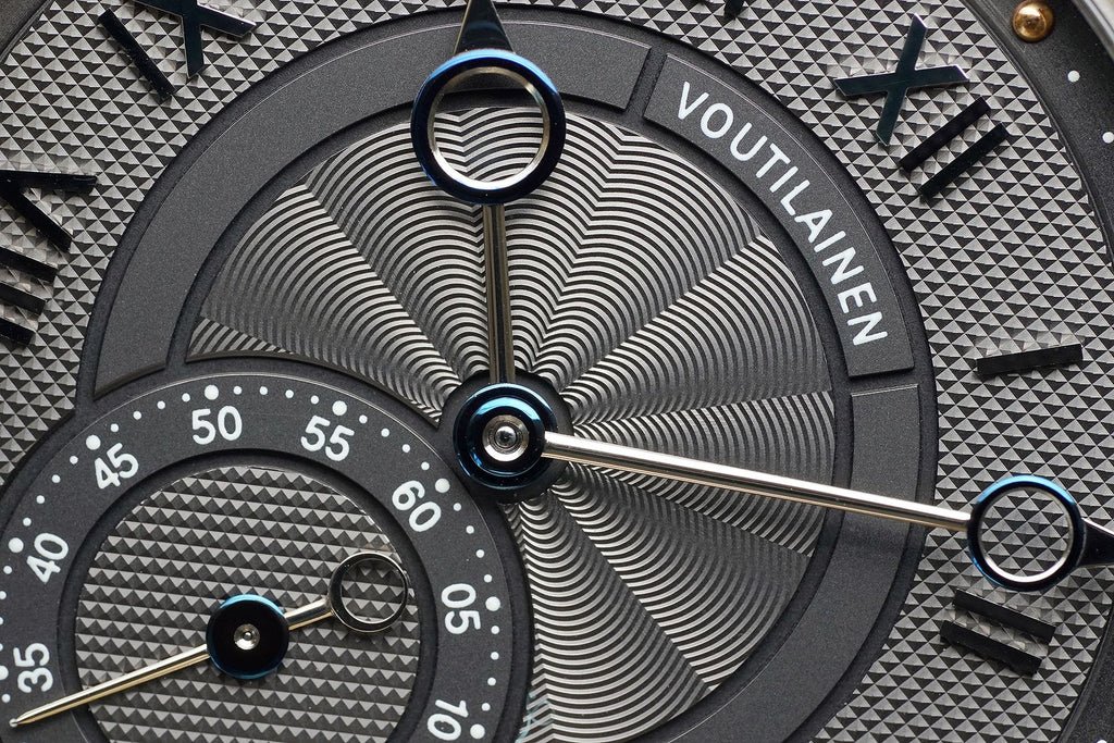 Beautiful hand-made guilloché dial from independent watchmaker Kari Voutilainen.